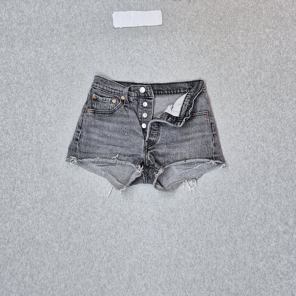 Levi's Women Shorts W24 Gray Denim Cutoff Shorts Grunge Button 2" Inseam